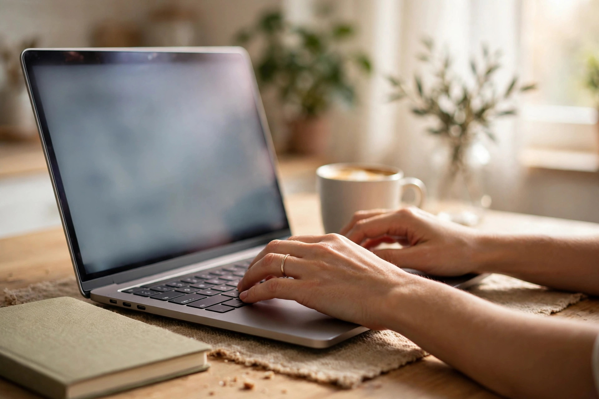 Short weekly status update email being written — a few clear bullet points on a laptop screen