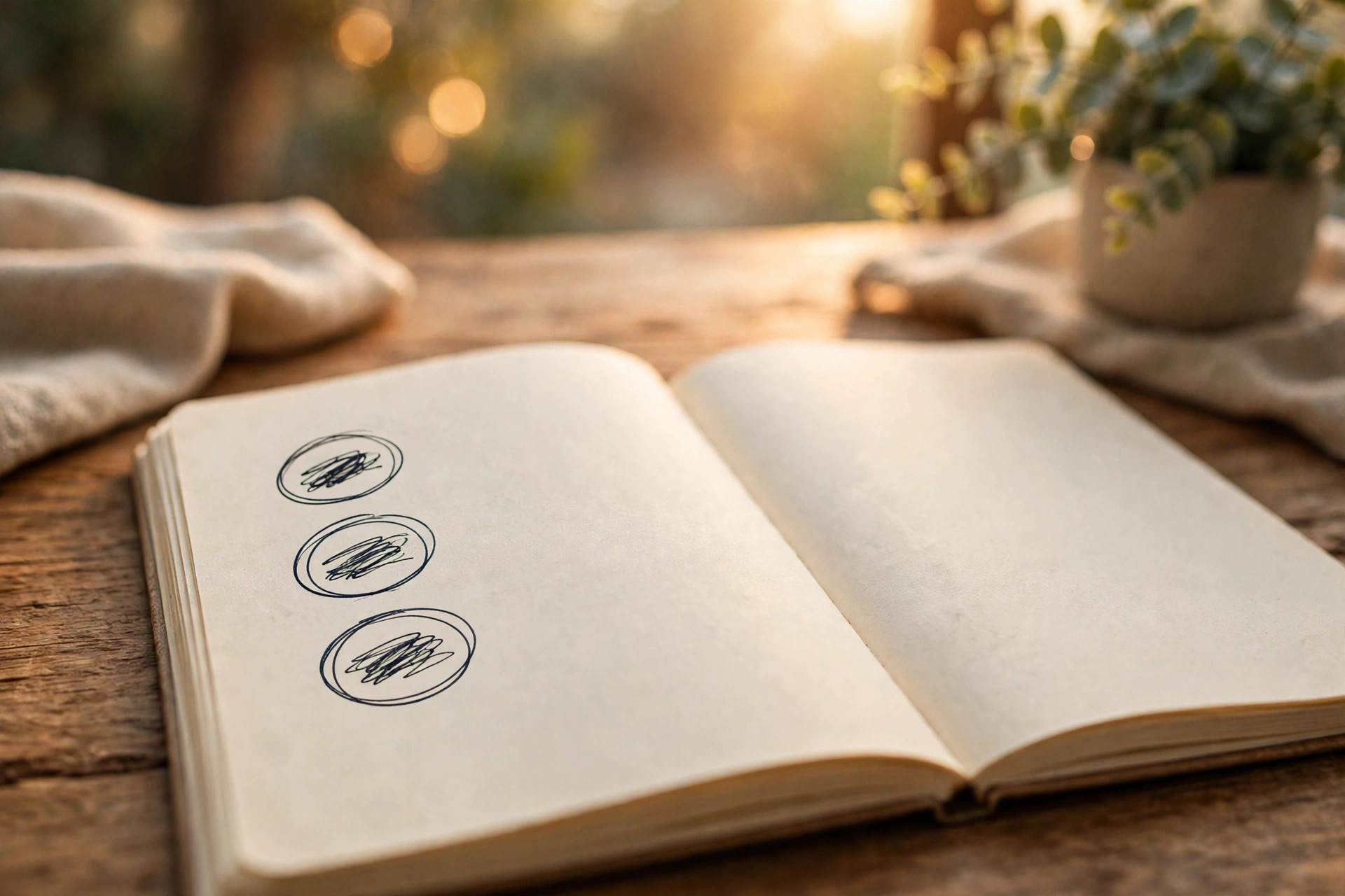 Notebook with a short prioritized to-do list, the top three tasks circled in pen